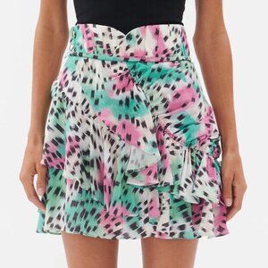 IRO Paris‎ Womens Silk Louzia Ruffle Mini Skirt Sz FR 34/ US 2 Pink Green Party